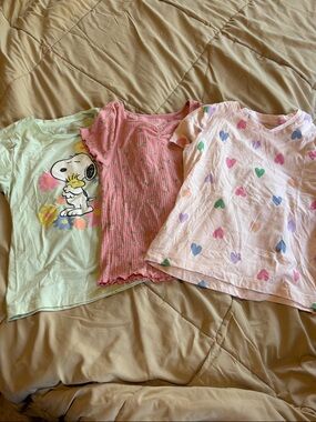 Girls' Hearts & Snoopy Short Sleeve Tops - Pink, Light Pink, Mint (set of 3)